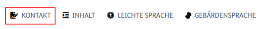 Die Servicenavigation in der Kopfzeile der Startseite. Das Menüfeld Kontakt ist rot umrandet.