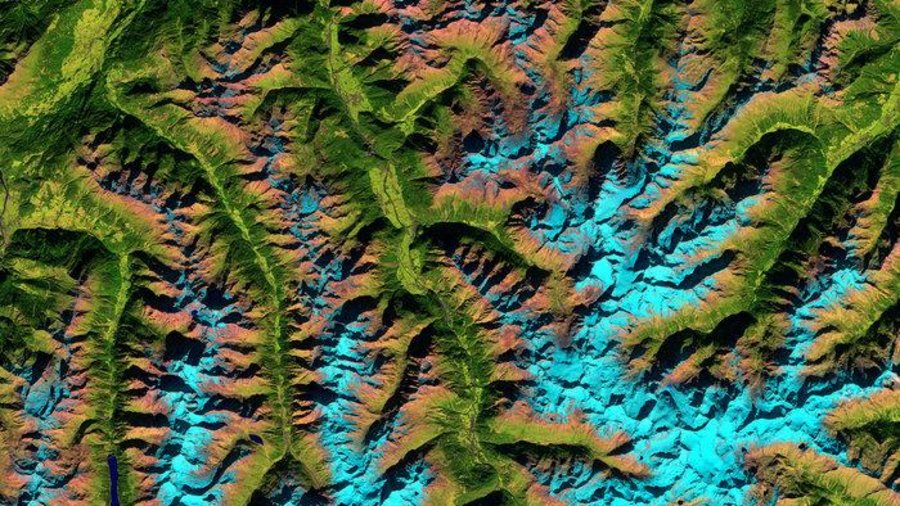 Satellitenaufnahme der Ötztaler Alpen. 
