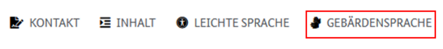 Die Servicenavigation in der Kopfzeile der Startseite. Das Menüfeld Gebärdensprache ist rot umrandet.