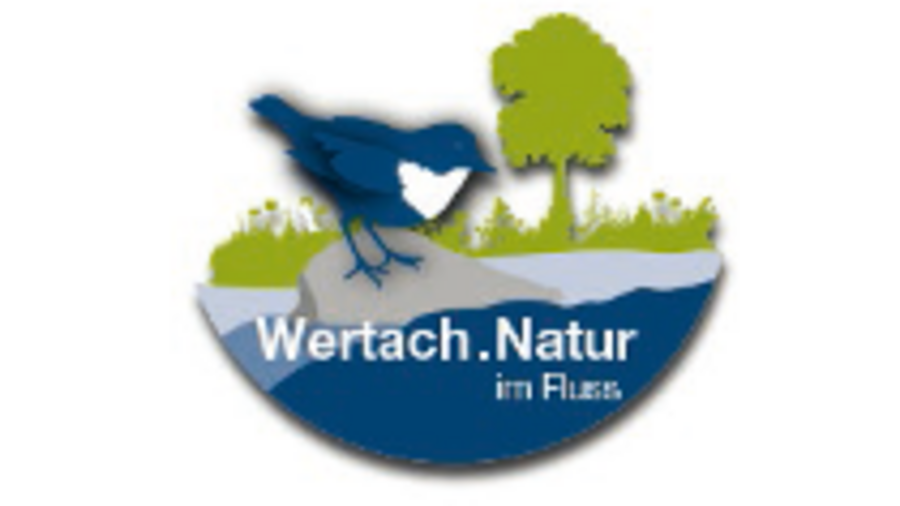 Logo der Wertach App mit einem stilisierten Vogel nahe eines Flusses.