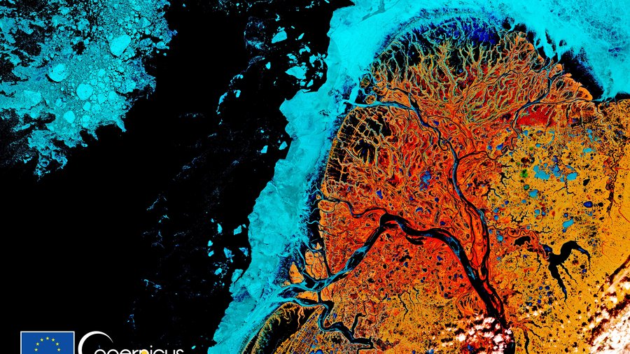 Satellitenbild des Yukon-Deltas.
